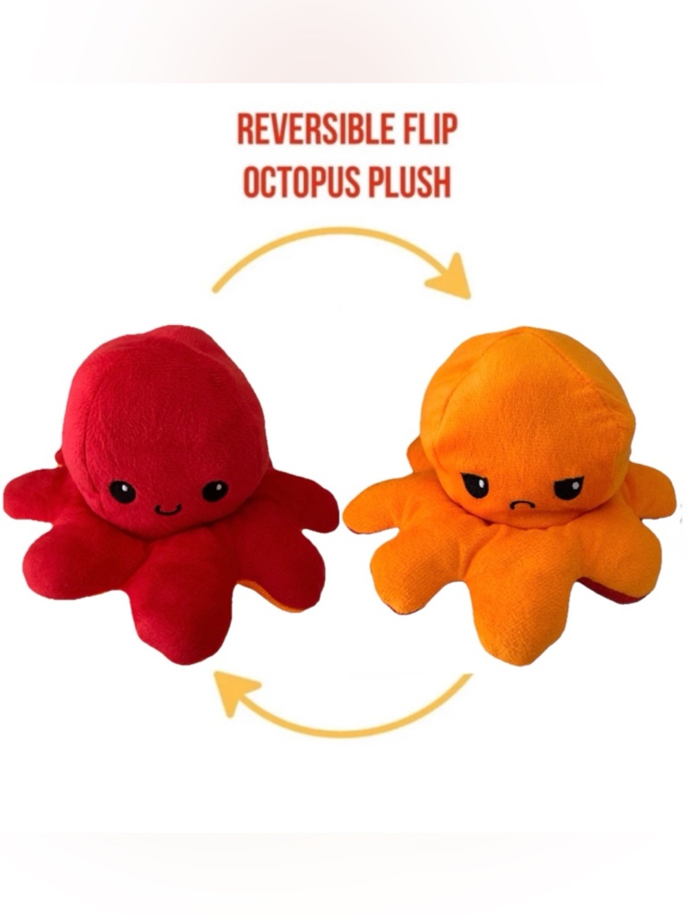 Reversible Flip Octopus Plush Toy - Red and Orange NWOT